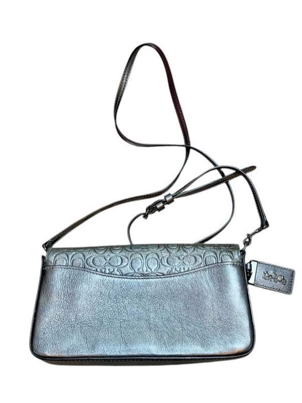 Coach 1941 Metallic Gray Leather Signature Embossed Dinky - Gunmetal - Graphite - Picture 5 of 11